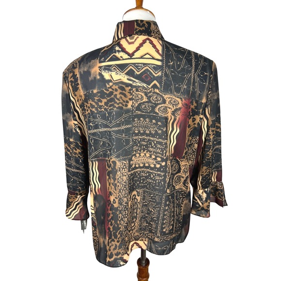 NWT‎ STUDIO I Women's Size 18 Patchwork Print Long Sleeve Button Up Shirt Top - Picture 2 of 13